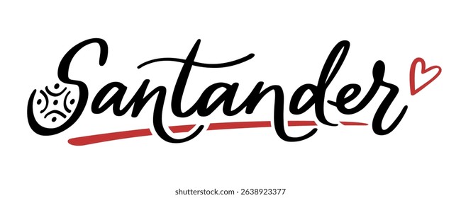 Santander hand-drawn calligraphy with symbol of Cantabria. Isolated vector lettering design for logo, print, card, or web. Cantabrian labarum with name of spanish city.