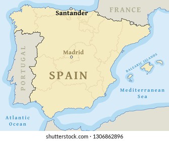 Portugal and Spain Political Map Stock Vector - Illustration of