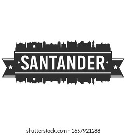 Santander Spain Skyline. Banner Vector Design Silhouette Art. Cityscape Travel Monuments.