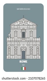 Sant'Andrea della Valle in Rome, Italy. Architectural symbols of European cities. Colorful vector 