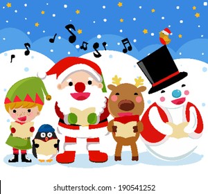 Santa,reindeer,snow man,elf and penguin,Christmas