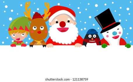 Santa,reindeer,snowman,elf and penguin,Christmas