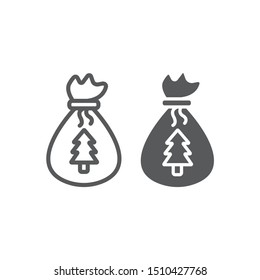 Santas bag line and glyph icon, christmas and gift, christmas sack sign, vector graphics, a linear pattern on a white background, eps 10.