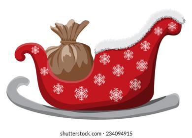Santa's bag of presents in sledge isolated on white Background