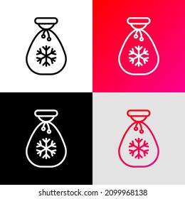 Bolsa de Santa con icono de la línea delgada copo de nieve. Ilustración vectorial moderna.