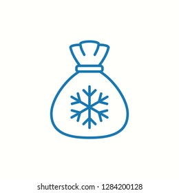 santas bag xmas gift symbol thin line blue icon