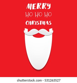 Santa's Beard with Merry Christmas Sign on Red Snowy Background. Vector illustration.