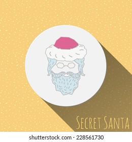 Santa's beard, mustache and hat drawn in flat design style