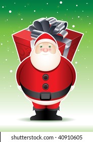 Santa's big surprise. Vector Santa Claus illustration with gift boxes. Elements are layered and grouped in vector file. Vector file CMYK color mode.