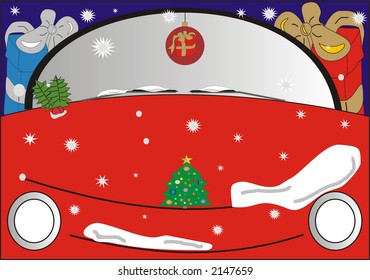 Santa's car with presents. Christmas decoration. Suitable for greetings or background