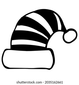 Santa's Christmas hat, black outline, doodle. Design for stickers, postcards, posters, holiday decorations, clothes.
