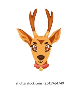 Santa's Christmas Reindeer Head on the white background. Deer head with bell. Isolated vector illustration.