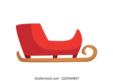 
Santa's Christmas sleigh. A red empty winter cart. Vector cartoon illustration on a white background.