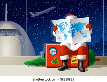 Santa's Christmas Travel. Vector