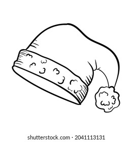 Santa's clothes. Hat Christmas decor in doodle style. Vector illustration isolated on white background.