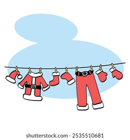 Santa's Clothesline for Christmas card illustration vector isolated on white background