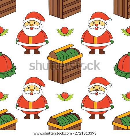 Santas Composting Station concept as Feature a seamless background of Santa at a composting station showcasing compostable materials. The design uses playful cartoon elements and vibrant colors providing space for promotional text. in Photo Stock Concept , copy space for advertisement or banner with Photo Realistic as high Quality Detail --ar 7:2