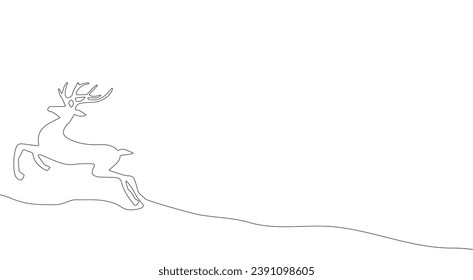 Santa's deer, elk, Christmas tree, background in one line style. New Year and Christmas background in minimalistic style. Hand painting. For printing, design, greetings and mood. Vector