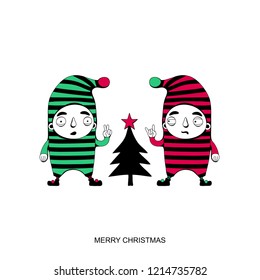 Santa's elves. Christmas greeting card. Vector illustration