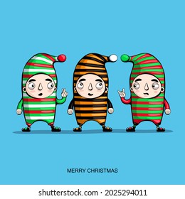 Santa's elves. Christmas greeting card. Vector illustration