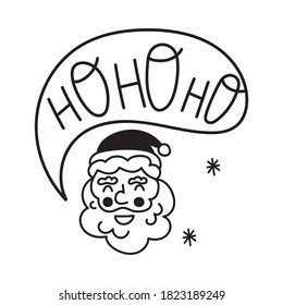Cara de Santa con burbuja de habla - hoho. Ilustración dibujada a mano para tarjeta de saludo, pegatinas, camiseta, afiches, diseño de volantes. 