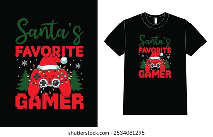 Santa's Favorite Gamer shirt, T-Shirt Design for Christmas.