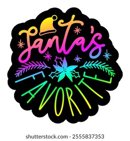 santa's favorite merry christmas colorful bright rainbow graphic design