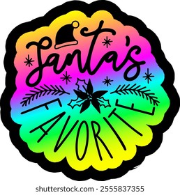 santa's favorite merry christmas colorful bright rainbow graphic design