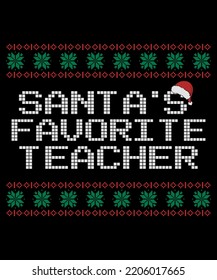 Santa's Favorite Teacher Christmas T-shirt