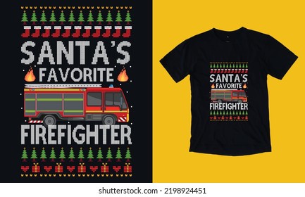 Santa's favorite's firefighter- Christmas t shirt design free vector svg design template 