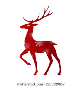 Santa's festive deer, moose. Decorated with snowflakes. Festive decor
