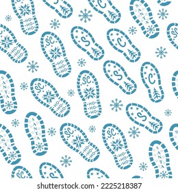 Santa's footprints seamless pattern. Christmas vector pattern.