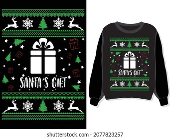 Santa's gift. Christmas sweater, sweatshirt, t-shirt design template