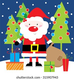 santa's gift with christmas tree background cute design suitable for your personal greeting card