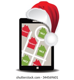 Santa's GPS app to see who's naughty or nice. EPS 10 vector illustration