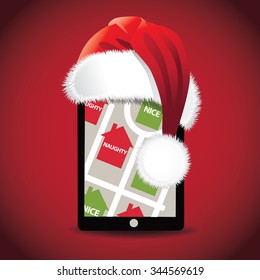 Santa's GPS app to see who's naughty or nice. EPS 10 vector illustration