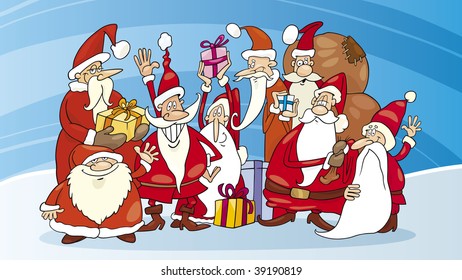 santas group on snow