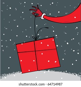 Santa's hand with a gift on Christmas night background