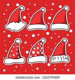 Santa's hat collection in flat design, perfect for office, banner, company, landing page, background, social media, wallpaper and more