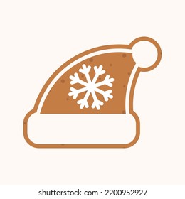 Santa's hat gingerbread cookie. Christmas cookies vector flat illustration.