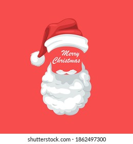 Santa's hat, mustache and beard. Festive concept, vector illustration.