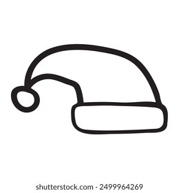 Santa's hat. Outline isolated icon. Hand drawn design. Illustration on white background.