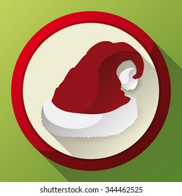 Santa's hat rounded icon with long shadow on green background.
