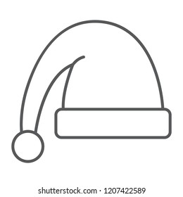 Santa's hat thin line icon, christmas and clothing, cap sign, vector graphics, a linear pattern on a white background, eps 10.