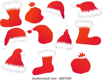 Santa's hats, boots and sacks