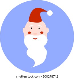 Santa's head in the red hat on the blue background