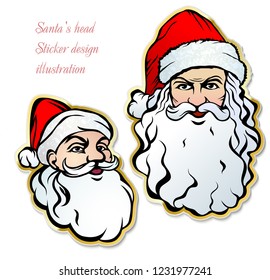 Santa's head. Sticker design illustration.