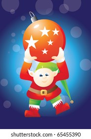 santas helper carrying bauble