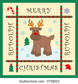 Santa's helper Rudolph wishing Merry Christmas