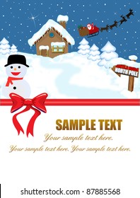 Santa's house at North Pole and his sleigh with space for your text,vector illustration